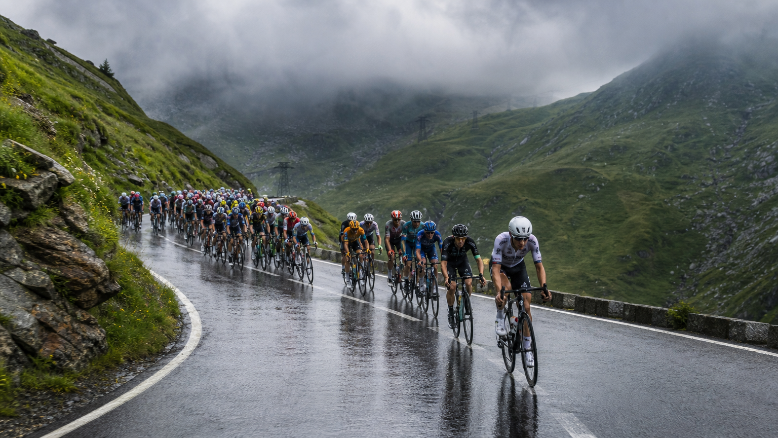 Pelotão em perseguição frenética sob chuva nos Alpes suíços, etapa 3 do Tour de Suisse 2026