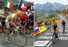 Pantani x Pogacar: A batalha dos recordes no Alpe d’Huez Comparação entre Marco Pantani x Tadej Pogacar no Alpe d'Huez. Imagem gerada por IA.