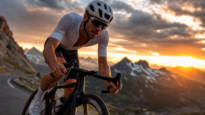 sweet-spot-o-metodo-cientifico-para-evoluir-no-ciclismo-capa ciclista de estrada em subida, golden hour