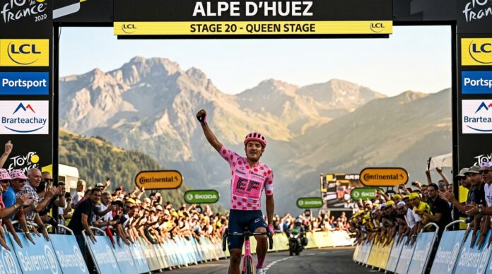 tour-france-2026-etapa-20-carapaz-capa Richard Carapaz vence a etapa rainha do Tour de France 2026 no Alpe d'Huez. Imagem gerada por IA.