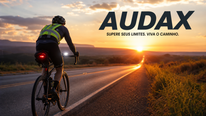 Ciclista de endurance pedalando no Audax. Imagem gerada por IA.