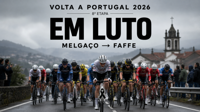 oitava etapa da Volta a Portugal 2026, em luto, entre Melgaço e Fafe. Imagem gerada por IA